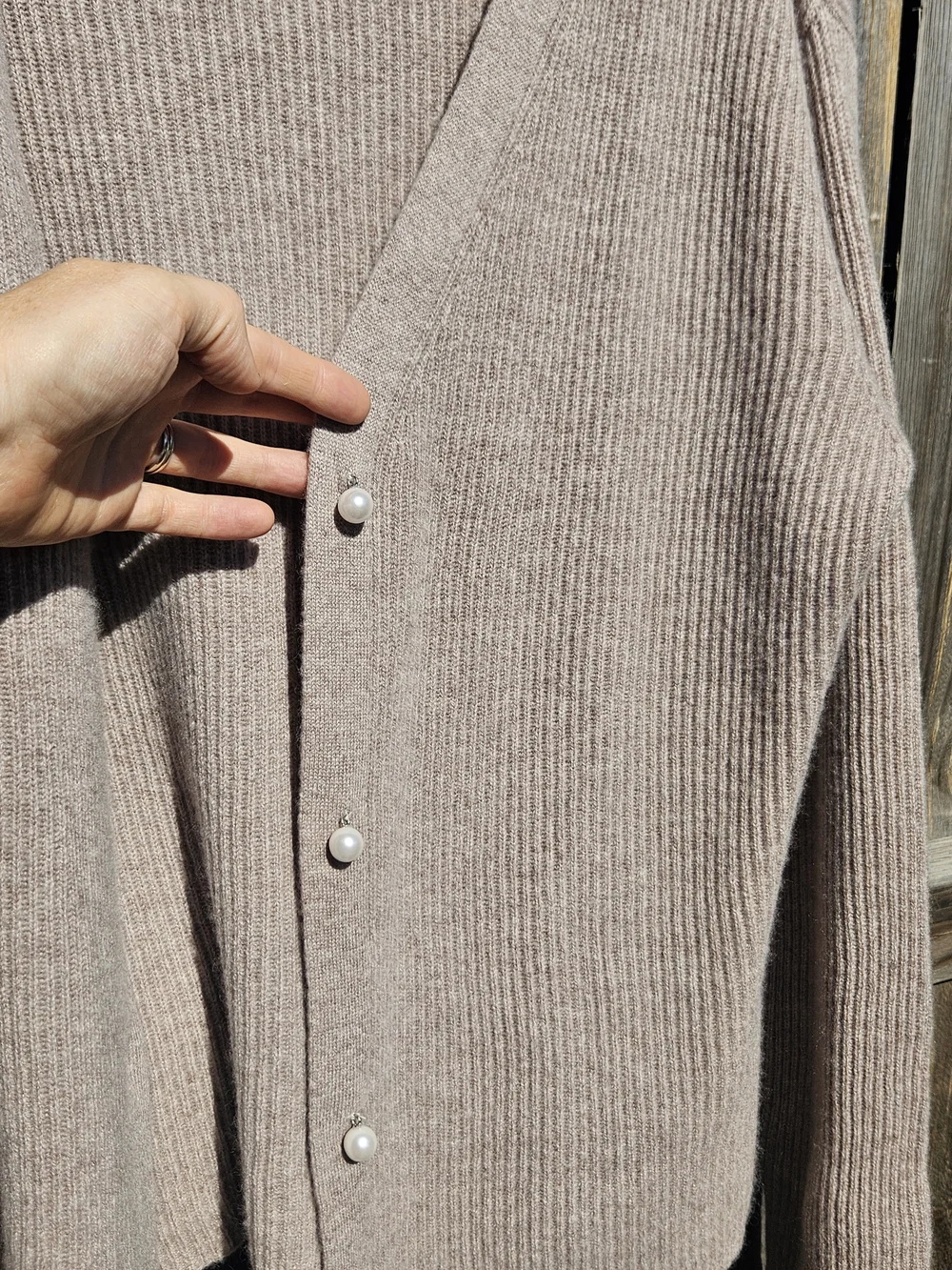 Ravella Valentina Cardigan 100%  Cashmere Pearl Buttons Luxe Oatmeal Size Large